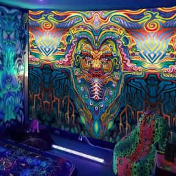 Black Light Tapestry UV Reactive Psychedelic DJ Hippie Wall Hanging Decoration Bedroom Dorm Private Room Decor