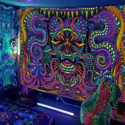 Black Light Tapestry UV Reactive Psychedelic DJ Hippie Wall Hanging Decoration Bedroom Dorm Private Room Decor