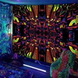Black Light Tapestry UV Reactive Psychedelic DJ Hippie Wall Hanging Decoration Bedroom Dorm Private Room Decor