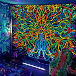 Black Light Tapestry UV Reactive Psychedelic DJ Hippie Wall Hanging Decoration Bedroom Dorm Private Room Decor