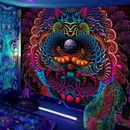 Black Light Tapestry UV Reactive Psychedelic DJ Hippie Wall Hanging Decoration Bedroom Dorm Private Room Decor
