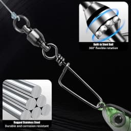 FishTrip Fishing Snap Swivels Ball Bearing Swivels with Stainless Steel Coastlock Snap Corrosion Resistant Black Nickel Coating