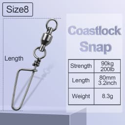 FishTrip Fishing Snap Swivels Ball Bearing Swivels with Stainless Steel Coastlock Snap Corrosion Resistant Black Nickel Coating