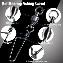 FishTrip Fishing Snap Swivels Ball Bearing Swivels with Stainless Steel Coastlock Snap Corrosion Resistant Black Nickel Coating