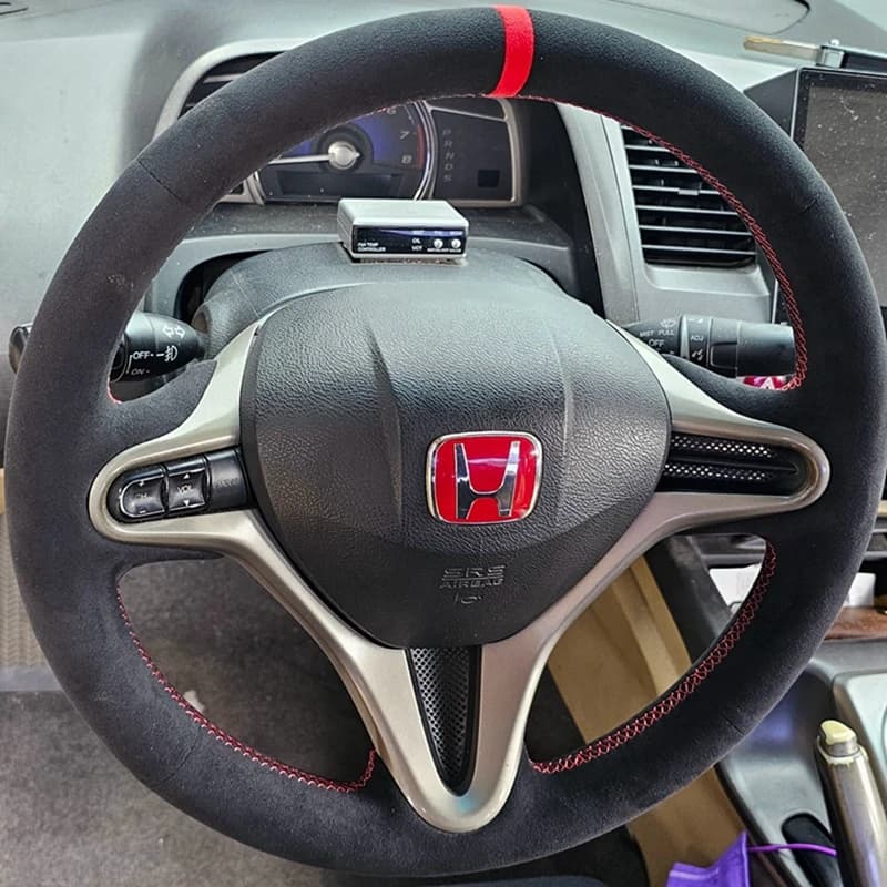 Hand Sew Black Suede Car Steering Wheel Cover For Civic Civic 8 2006 - 2011 Customize Steering Wrap Car Accessories