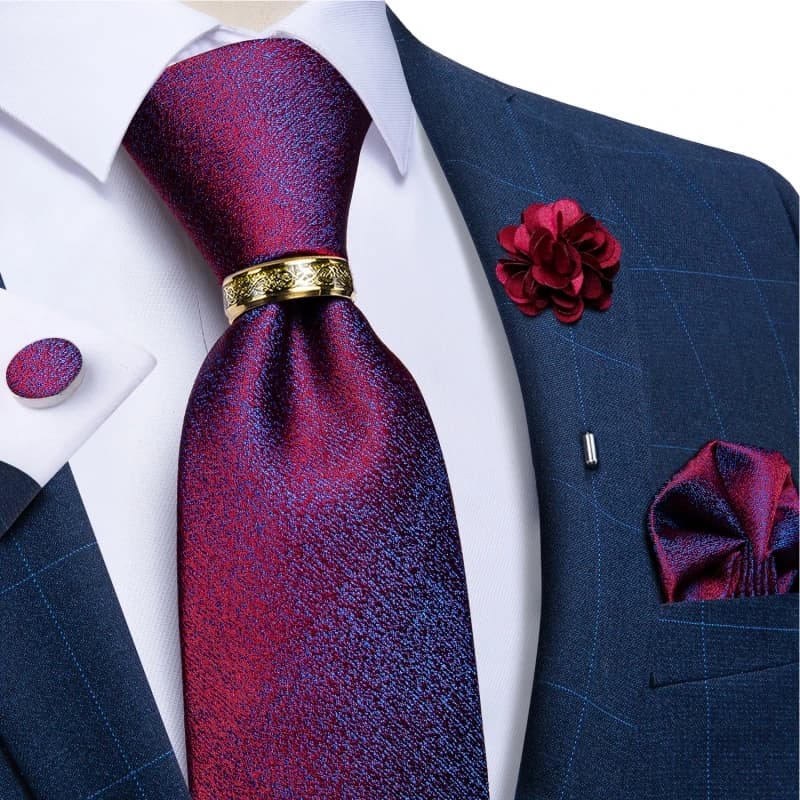 Pruple Red Blue Solid Men's Ties 8cm Wide Neck Tie For Wedding Party Men Accessories Pocket Square Cufflinks Brooch Pin