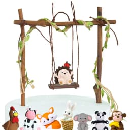 Woodland Animal Theme Cupcake Toppers Hedgehog Swing Cake Topper Figure Doll Kids Baby Shower Birthday Gift Woodland Party Decor