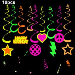 4.4meter Neon Paper Birthday Pennant Banner Hanging Decors for Birthday Glow Party Wedding Decorations Black Light Reactive UV