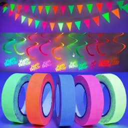 4.4meter Neon Paper Birthday Pennant Banner Hanging Decors for Birthday Glow Party Wedding Decorations Black Light Reactive UV