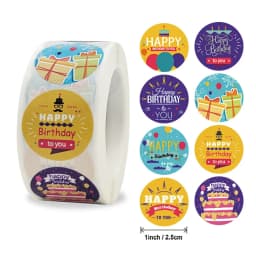 100-500pcs 1inch Cute Happy Birthday Stickers Gift Packaging Sealing Label Scrapbooking Stickers DIY Party Decoration Kids Toys
