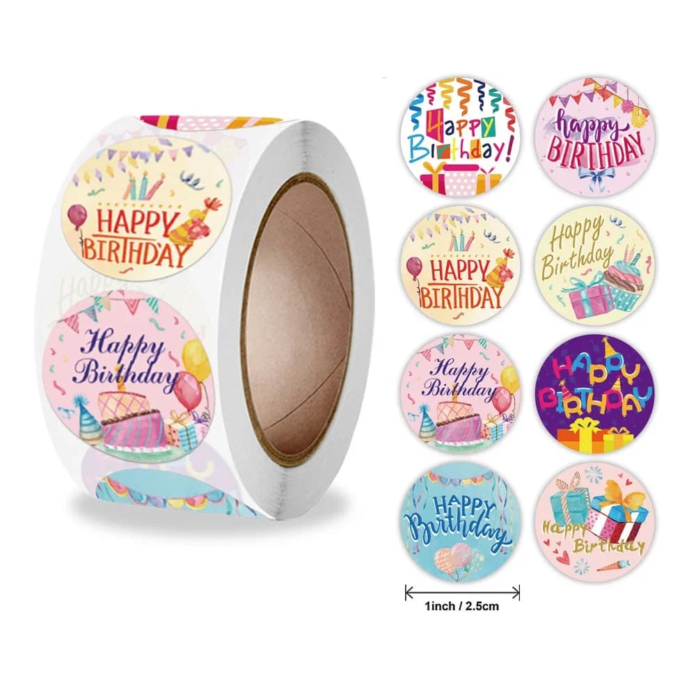 100-500pcs 1inch Cute Happy Birthday Stickers Gift Packaging Sealing Label Scrapbooking Stickers DIY Party Decoration Kids Toys