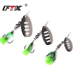 FTK 1pc Fishing Lure Spinner Bait 8g 13g 19g Spoon Lures Metal Bass Hard Bait With Feather Treble Hooks Wobblers Pike Tackle