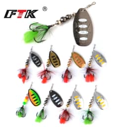 FTK 1pc Fishing Lure Spinner Bait 8g 13g 19g Spoon Lures Metal Bass Hard Bait With Feather Treble Hooks Wobblers Pike Tackle