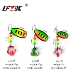 FTK 1pc Fishing Lure Spinner Bait 8g 13g 19g Spoon Lures Metal Bass Hard Bait With Feather Treble Hooks Wobblers Pike Tackle