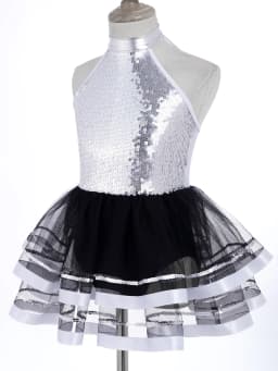 Halter Sequins Ballet Tutu Dress Kids Girls Latin Jazz Modern Dancing Costume Gymnastics Leotard Unitards Performance Dancewear