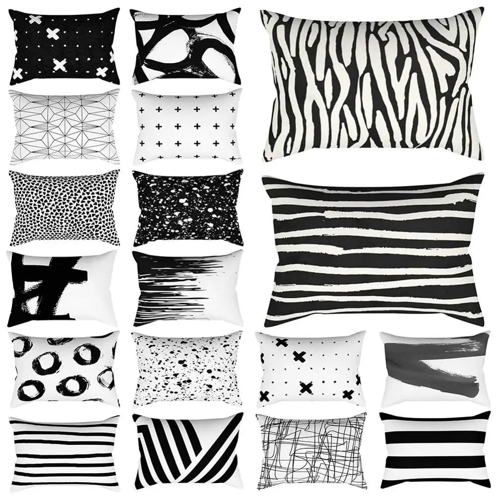 Black White Stripe Geometry Rectangular Hug Pillowcase Cushion Cover 30x50 Cm Home Decor Bedroom Living Room Stylish Design