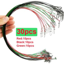 30Pcs Dia 1.0mm Sea Fishing Leader Line 125LB 50cm Stainless Steel High Strength Wire Line with Swivels and Snaps Fishing Tools