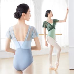 Ballet Leotards For Women V Backless Ruffles Sleeve Mesh Splice Dance Costume Gym Yoga Swimwear Leotard Elegant Bodysuit