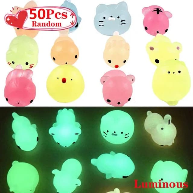 5-50Pcs NEW Glow Kawaii Toys Cute Animal Antistress Decompression Mochi Toy Soft Sticky Squishi Stress Relief Funny Gift Toys