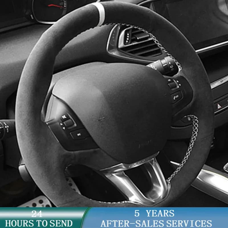 Customized Car Steering Wheel Cover Anti-Slip Suede Original Steering Wheel Braid Car Accessories For Peugeot 208 Peugeot 2008