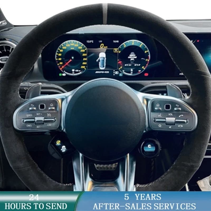 Non-Slip Car Accessories Suede Leather Braid Customized Car Steering Wheel Cover For Mercedes-Benz AMG C43 E53 S63 GLE G63