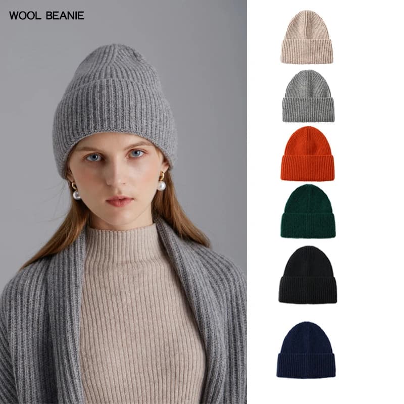 100% Merino Wool New Beanie Winter Women Men Boys Girls Crochet Skullies Hat Solid Color Autumn Knitted Beanies Caps FreeShip