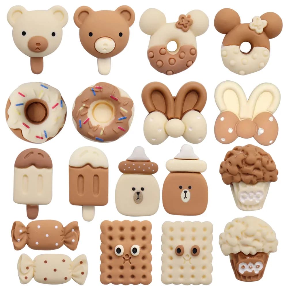 1-18PCS Resin Shoe Charms Bear Candy Cookie Milk Cupcake Ice Cream Rabbit Donut Garden Shoes Button Decorations Xmas Gifts