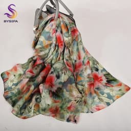 BYSIFA| White 100% Mulberry Silk Scarf Shawl Women New Floral Design Summer Long Beach Shawl Luxury Ladies Neck Scarves Hijabs