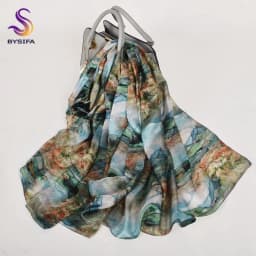 BYSIFA| White 100% Mulberry Silk Scarf Shawl Women New Floral Design Summer Long Beach Shawl Luxury Ladies Neck Scarves Hijabs