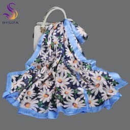 BYSIFA| White 100% Mulberry Silk Scarf Shawl Women New Floral Design Summer Long Beach Shawl Luxury Ladies Neck Scarves Hijabs