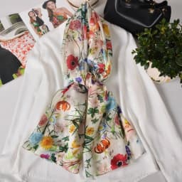 BYSIFA| White 100% Mulberry Silk Scarf Shawl Women New Floral Design Summer Long Beach Shawl Luxury Ladies Neck Scarves Hijabs