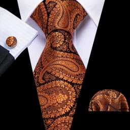 Fashion Silk Men Tie Set Gold Yellow Orange Solid Paisley Striped Plaid Floral Necktie Pocket Square Cufflinks Wedding Business