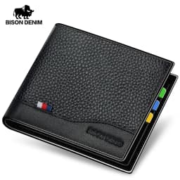 BISONDENIM Genuine Leather Men Wallets Coin Pocket Card Holder Male Purse Fashion Wallets High Quality Gift for Husband Father