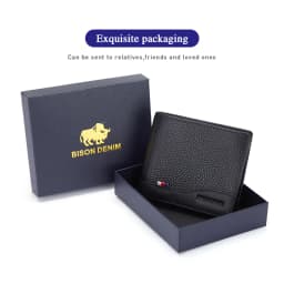 BISONDENIM Genuine Leather Men Wallets Coin Pocket Card Holder Male Purse Fashion Wallets High Quality Gift for Husband Father