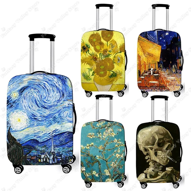 Oil Painting Starry Night By Van Gogh Luggage Cover Sunflower Cafe In Arles Travel Suitcase Covers Trolley Case Protective Cover