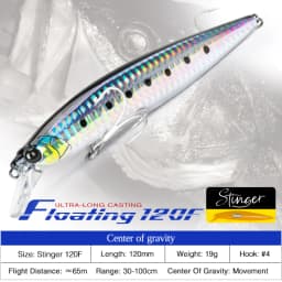 TSURINOYA Hot Sale Floating Minnow Fishing Lure STINGER 120F 120mm 19g Ultra-long Casting Saltwater Hard Baits