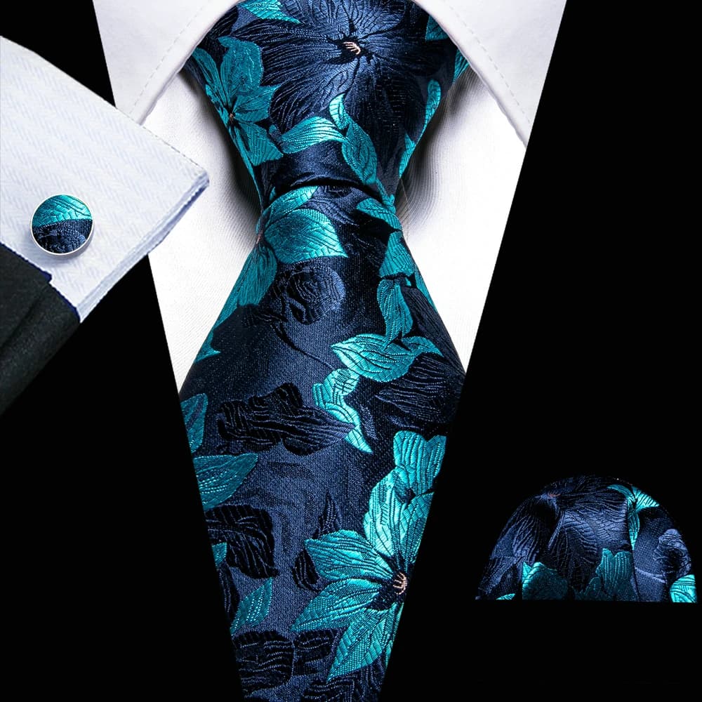 Designer Silk Men Tie Set Blue Teal Green Necktie Handkerchief Cufflinks Wedding Business Gift Dropship Barry. Wang A-5981