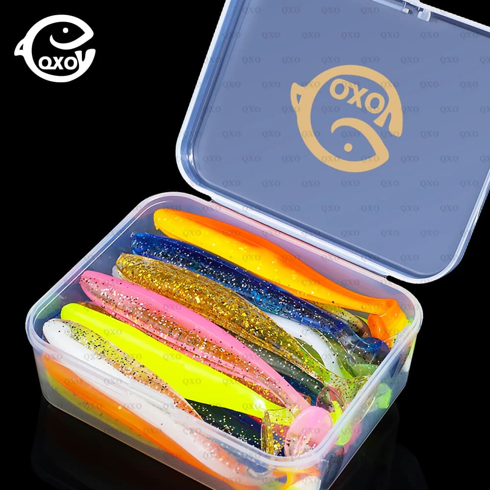 QXO Fishing Soft Lure Worm With Box Silicone Bait Swimbait Streamer Sea Fishing Spoon Lure 7cm 10cm Wobbler Set