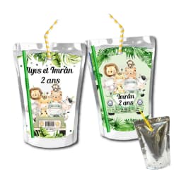 Jungle Theme Forest Juice Pouch Labels Custom Birthday Gift Gable Box Favor Tag Stickers Birthday Baby Shower Party Decoration