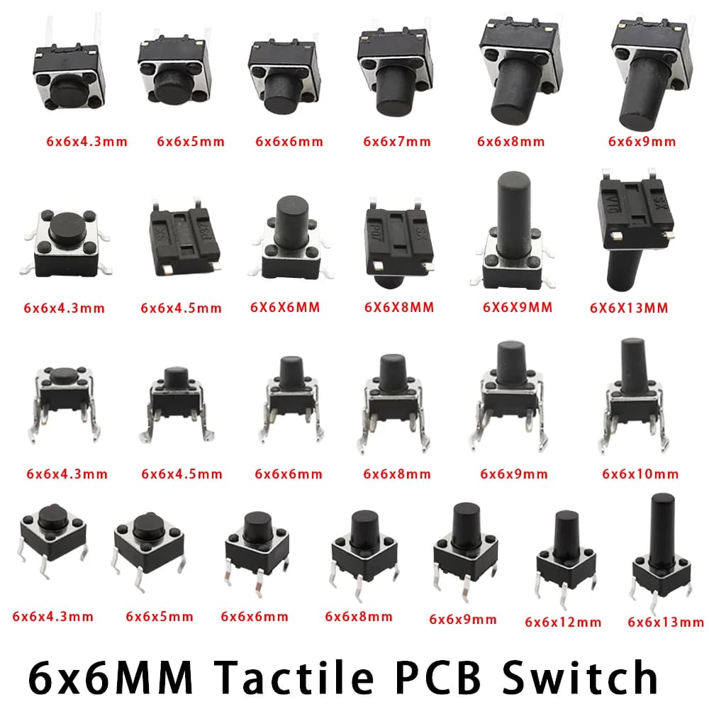 50Pcs/Lot 6x6mm Micro Tactile Push Button Switches 6*6*4.3/5/6/7/8/9/10/11/12/13mm DIP SMT 2 Pin 4 Pin Momentary Tact Key Switch