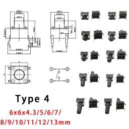 50Pcs/Lot 6x6mm Micro Tactile Push Button Switches 6*6*4.3/5/6/7/8/9/10/11/12/13mm DIP SMT 2 Pin 4 Pin Momentary Tact Key Switch