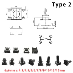 50Pcs/Lot 6x6mm Micro Tactile Push Button Switches 6*6*4.3/5/6/7/8/9/10/11/12/13mm DIP SMT 2 Pin 4 Pin Momentary Tact Key Switch