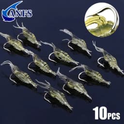 10pcs Soft Shrimp Shaped Fishing Lure With Hook, Bait Kit For Outdoor, Fishing Accessories