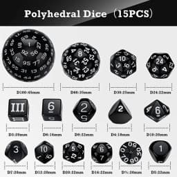 15Pcs Polyhedral Dice Table Game Dice for DND RPG Dungeons and Dragons  D3 D4 D5 D6 D7 D8 D10 D% D12 D16 D20 D24 D30 D60 D100