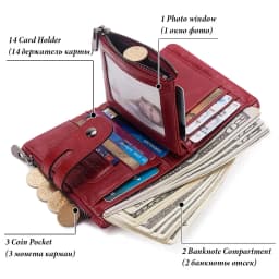 Fashion Women Wallet Genuine Leather Female Clutch Wallets Hasp Double Zipper Design Short Coin Pocket ID Card Holder Purse