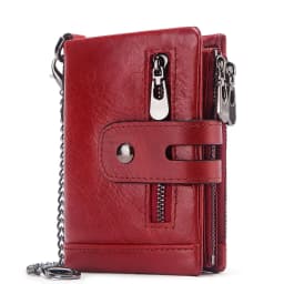 Fashion Women Wallet Genuine Leather Female Clutch Wallets Hasp Double Zipper Design Short Coin Pocket ID Card Holder Purse