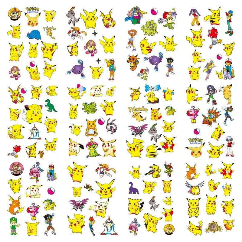 12PCS Pokemon Tattoo Stickers Waterproof Cute Pikachu Sticker NEW Cartoon Kids Girls Christmas Birthday Gift Figure Toys