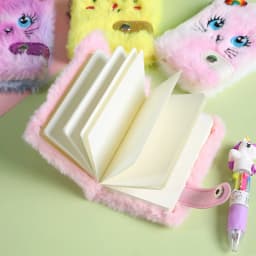 Cute Cat Plush Notebook For Girls Kawaii Pendant Keychain Furry Cats Notebook Daily Planner Journal Book Note Pad Stationery