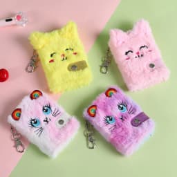 Cute Cat Plush Notebook For Girls Kawaii Pendant Keychain Furry Cats Notebook Daily Planner Journal Book Note Pad Stationery