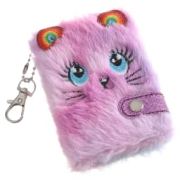 Cute Cat Plush Notebook For Girls Kawaii Pendant Keychain Furry Cats Notebook Daily Planner Journal Book Note Pad Stationery